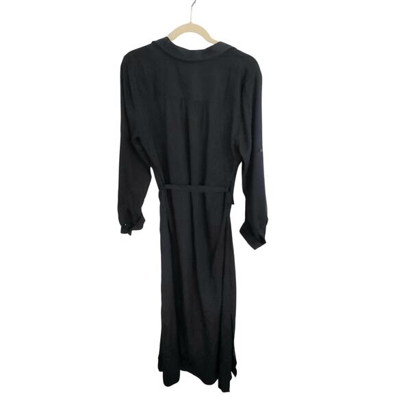 Madewell Utility Tie Waist Maxi Shirt Dress Navy Blue Button Down Pockets Large - Picture 4 of 10